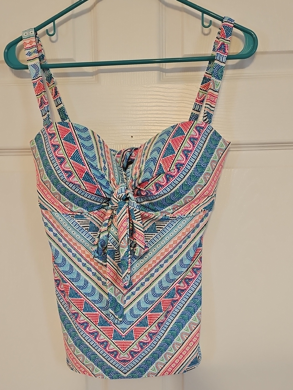 Multi-Color Striped Tie-Front Tankini Top